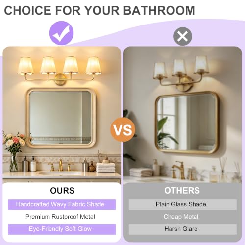 Image of Bathroom Vanity Lights Dimmable Gold Vanity Lighting 4-Light 30.7 inch