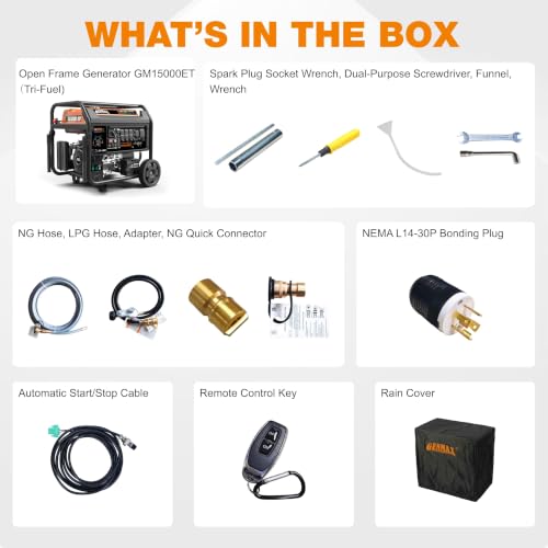 Image of GENMAX 15000W Tri-Fuel Portable Generator - 2025 Model with ATS, CO Sensor, Digital Display & 50A Output Perfect for Home Backup, Construction Sites & Emergency Power (GM15000ET)