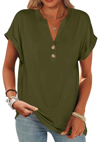 ANRABESS Womens Short Sleeve Henley Tops V Neck Dressy Casual Blouses Summer Trendy Tee Shirts 2026...