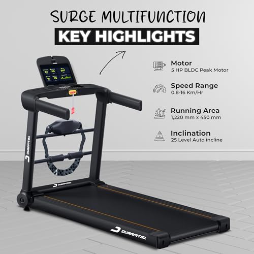 Image of Surge Multifunction 5 HP Peak BLDC Motorized Treadmill | 25 Level Auto Incline | Max User Weight 140 Kg| Home Cardio | Max Speed 16 Km /Hr | Blutooth Speaker | Wynd app |Home use