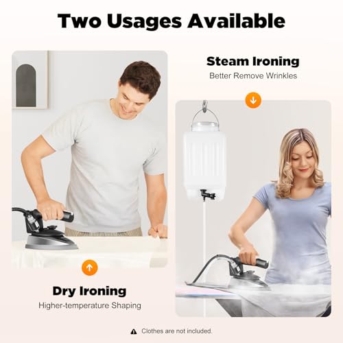 110V Industrial Gravity Feed Steam Iron 1000W 3L Tank Volume Gravity Feed Steam Iron Ironing System Temprange Adjustable for Factory Clothing Shop