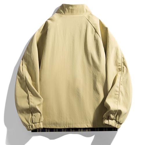 Men Plus Size Zipper Cargo Windbreaker Jackets Stand Collar Casual Coat Long Sleeve Plaid Outdoor Outerwear4