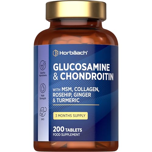 Glucosamine and Chondroitin High Strength 7-in-1 | 200 Tablets | 1200mg Complex with Glucosamine Sulphate 2KCl, MSM, Collagen and Ginger Root | Supplement for Men and Women | by Horbaach