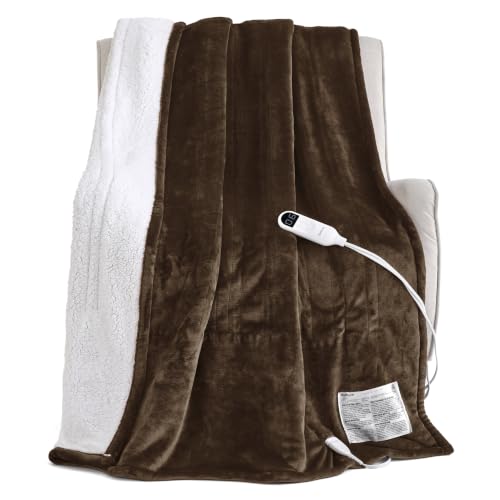 Image of Bedsure Heated Blanket Throw XL, Soft Electric Blanket with Preheat, Brown