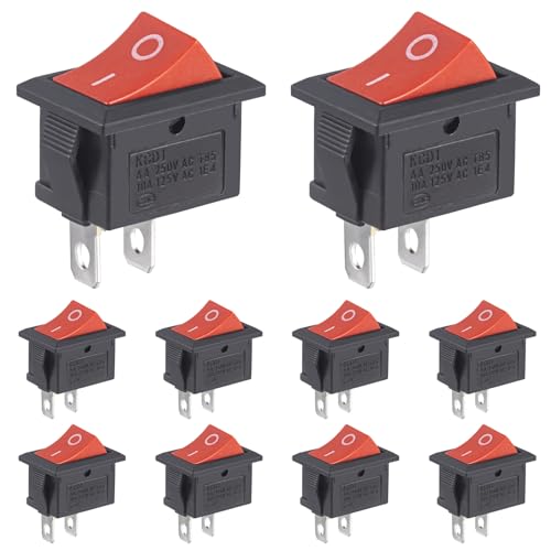 VEXUNGA Interruttore a Bilanciere 6A/250V 10A/125V Interruttori a Levetta SPST 2Pin 2Posizioni Pulsantiera Barca Rossa Pulsante ON/OFF per Auto Elettrodomestici KCD1 (10 Pezzi)
