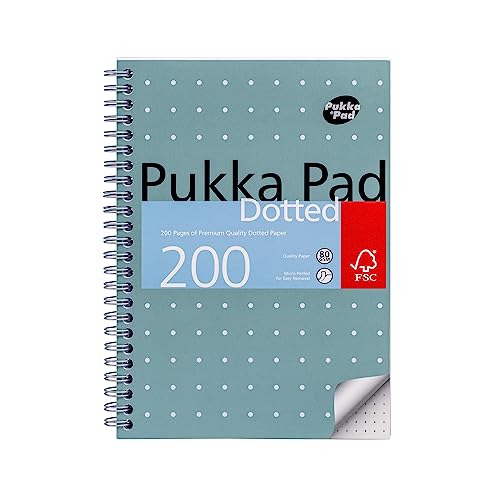 Pukka Pad A5 Dotted Metallic Jotta Book - Ideal für Graphing und Journaling 21 x 14,8 cm, Spiralbindung mit 80GSM Papier, 4-Loch gestanzte Ränder und perforierte Kanten, 200 Seiten, 3er-Pack, Gray