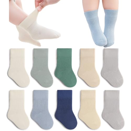 Image of Adeimoo Newborn Cotton Crew Socks Unisex Baby Solid Color Sock Ankle Socks for Boy Girls Infant Toddlers