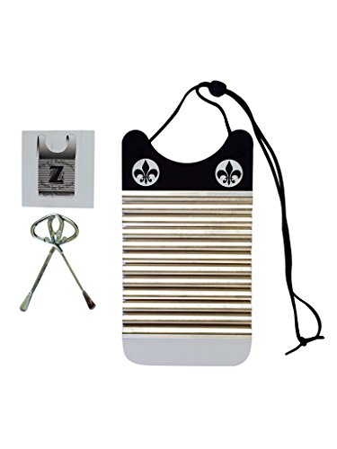 Washboard Zydeco Frottoir ScrubBoard Percussion Miniature 6 inches wide by 11 inches long Instrument Free Scratchers Hand Made Louisiana Black & White Tee Don Board Key of Z Rubboards