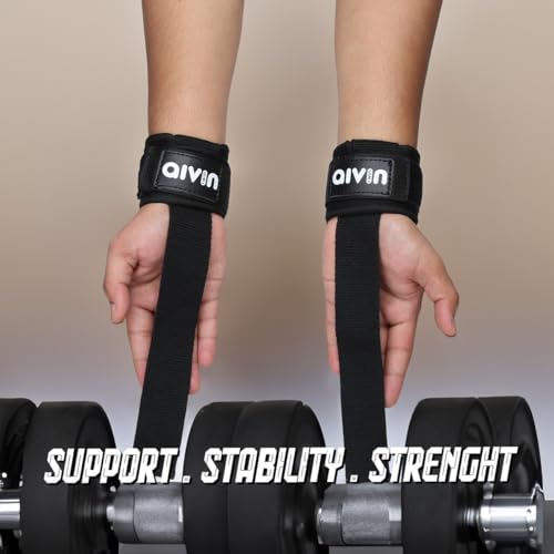 Image of Aivin Ergo Weight Lifting Bar Straps with Wrist Support Wraps, Gym Workout, Bodybuilding, Powerlifting, Strength Training for Men & Women