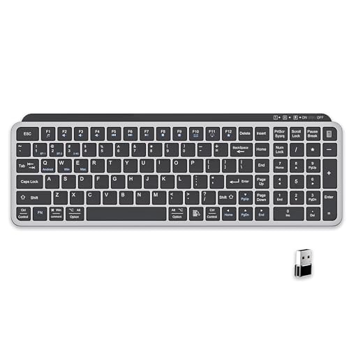 Image of Ant Master 60 Wireless Keyboard, Bluetooth 3.0 & 2.4GHz Connectivity, Silent Scissor Switch Typing Keys, Rechargeable Battery, Multi Device Support Windows Mac Android iOS, Compact Keyboard Black Grey