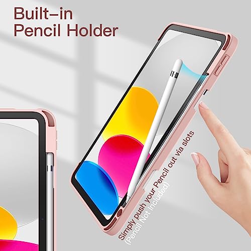 Image of JETech Cover Case for iPad (A16) 11th /10th Generation (2025 /2022) with Pencil Holder, Clear Transparent Back Shell Slim Stand Shockproof Tablet Cover, Auto Wake /Sleep (Rose Gold)
