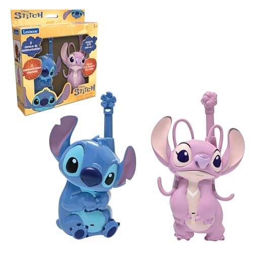 Lexibook, Disney Stitch, Talkies-Walkies 3D Stitch et Angel, Portée 500m, 2 canaux de Communication, Clip Ceinture, Bleu/Rose, TW18D1