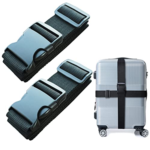2 PCS Luggage Strap 78" x 2" Suitcase Belts Wide Adjustable Packing Straps Travel Accessories, Black