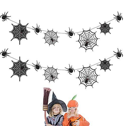 Cyleibe Halloween Spiderweb Garland Kit 2 PCS Black and White Hanging Spider Web Banner Bunting Kits for Halloween Party Decoration Tree Decor Themed Wall