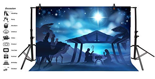 Baocicco 7X5Ft Backdrop For Jesus Christ Theme Photography Background Nativity Birth Of Jesus Twinkle Stars Desert Coconut Tree Holy Lights Portraits For Children Baby Photo Studio Props #TOP4