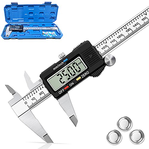Digital Caliper 6 Inch Stainless Steel Calipers Measuring Tool Electronic Micrometer Digital Vernier Calipers with Large LCD Screen, Inch Metric Conversion for Accuracy Measurement