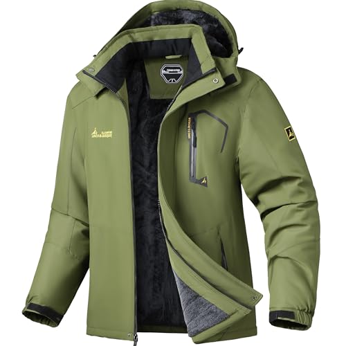 V.A.TOR 189 UNCO&BOROR Men's Winter Thermal Insulated Ski Jacket,Waterproof Coat with Hood for Hiking & Snowboarding(Green,L)