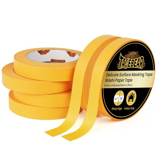 Image of TAPEBEAR Delicate Surface Advanced Masking Tape 0.7 inch x 60Yard, Orange Washi Tape Indoor Painters Tape Decorating with No Paint Bleed, Sharp Lines, Surface Damage-Free, Low Tack, 6Rolls