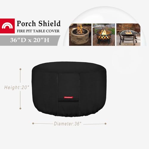Porch Shield 10602109 Fire Pit Cover - Waterproof 600D Heavy Duty Fade Resistant Round Patio Fire Bowl Cover Black thumb #1