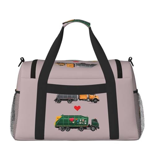 I Love Garbage Trucks Print Stylish Foldable Carry On Tote with Waterproof Zipper for Weekend Getaways Bag2