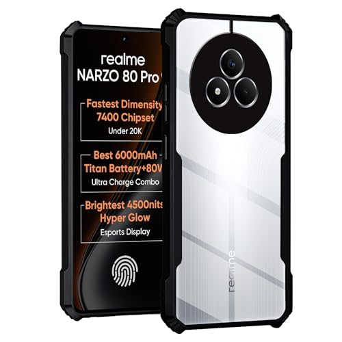 Image of Amazon Brand - Solimo Clear Back Cover Case for Realme Narzo 80 Pro 5G | 360 Degree Protection | Transparent Back Cover Case for Realme Narzo 80 Pro 5G (PC & TPU, Black Bumper)