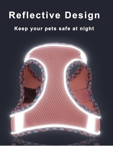 Hundegeschirr, No-Pull Hunde Geschirr für Mittelgroße Hunde, Reflektierend Brustgeschirr Small Dog, Weich Atmungsaktiv Air Mesh Verstellbar Pet Vest Harness mit Leine - Rosa, XL