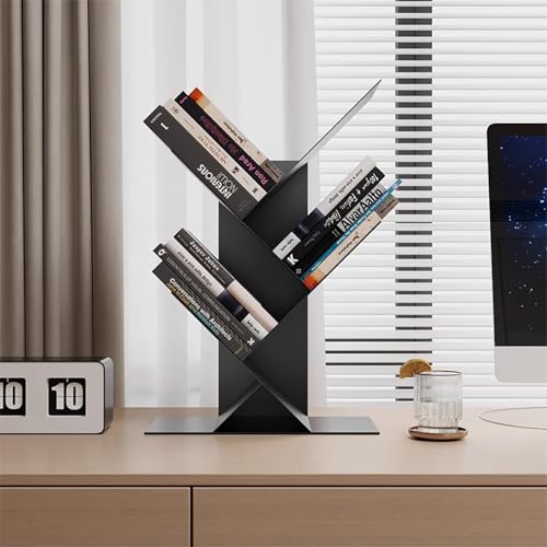 Tree Book Shelf,Small Desktop Bookshelf,Wood Bookcase,Desk Display Bookshelves,Floor Standing Organizer Bookcases for Living Room,Bedroom,Office(2tier, Gold) - Image 6