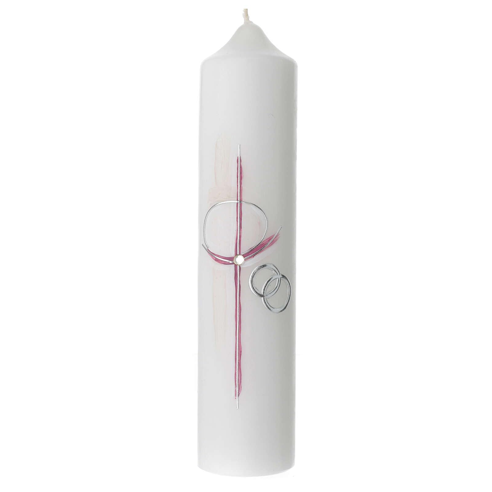 Candle with Pink Cross and Intertwined Rings 26.5x6 cm