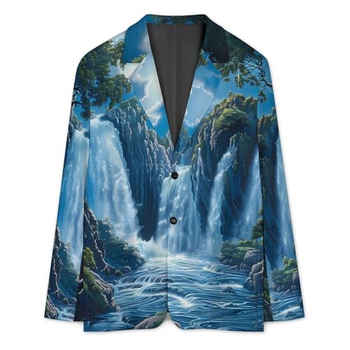 Waterfall Nature Mens Blazer Two Button Sport Coat Lightweight Suit Jacket for Travel Business Wedding3