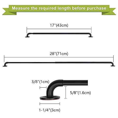 KXLife 2 Pack Adjustable Sticky Self Adhesive 3/8 Inch Sash Curtain Rod for Metal, Wood Doors, 17 to 28 Inch Multi-Use Cafe Sidelight Sash Rods for Door Panels, Windows, Bathroom, (Black,Set of 2)
