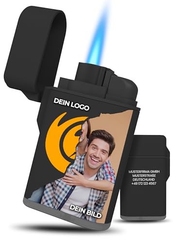 Meinearmbänder Personalisiertes Feuerzeug mit Logo, Bild und Gravur – Vorder- und Rückseite mit Text, Adresse und Slogan – Ideal für...