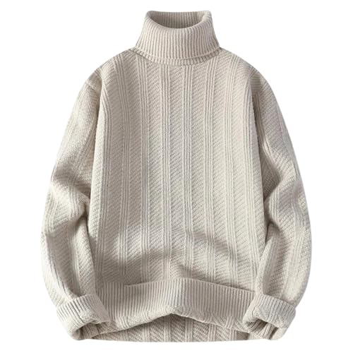 Men's Winter Turtleneck Sweater Solid Color Knitted Pullovers Long Sleeves Slim Fit Knit Jumper Tops