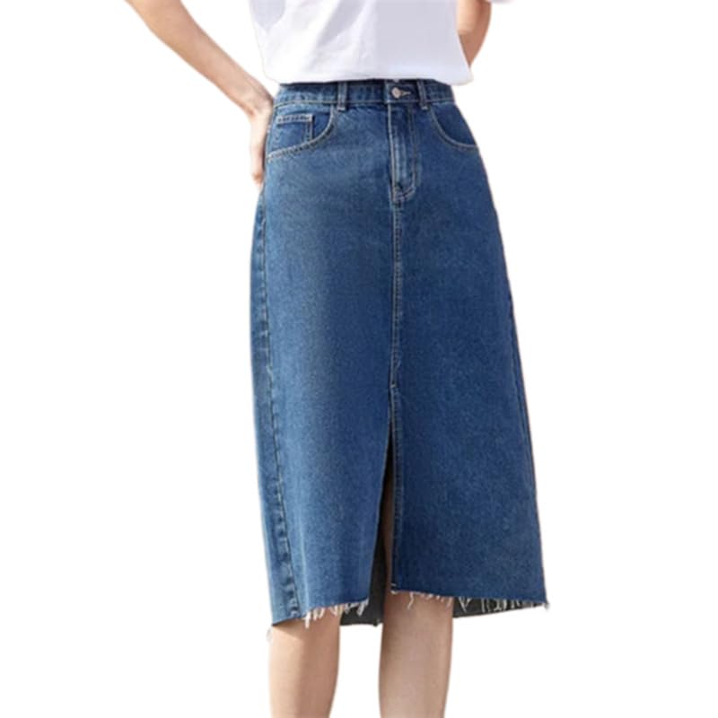 OLEETS Falda Larga De Mezclilla para Mujer - Falda Acampanada Ajustada De Cintura Alta para Mujer, Ropa De Calle Vintage De Moda con Bolsillos, Ropa De Trabajo De Oficina, Primavera Retro, S-2Xl