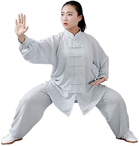 GZSLKSCD Conjunto de Uniforme de Tai Chi para Las Cuatro Estaciones, Traje de Artes Marciales, Uniformes Tradicionales Chinos de Tai Chi, Ropa de Tai Chi, Uniforme de Kung Fu Unisex (Gris L) (Gris S)