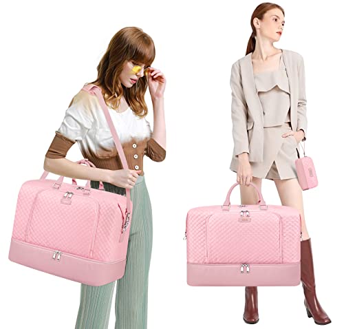Image of Travel Weekender Bag for Women Overnight Bag with Shoe Compartment Oversized Travel Duffel Bag Carry On Tote with Trolley Sleeve 21 inch for Weekend Travel Business Trip, K-Pink Diamond 3pcs, Large