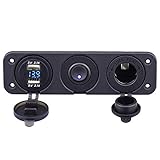 Cllena Dual USB Socket Charger 4.2A & LED Voltmeter + 12V Power Outlet + ON-Off Rocker Toggle Switch Four Functions Panel for Car Marine Boat RV Truck Camper Vehicles (Blue)