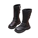 Girl's Classic Tall Riding Boots Mid Calf Side Zipper Back Buckles Combat Boot Fashion Vintage Outdoor Hiking Shoes