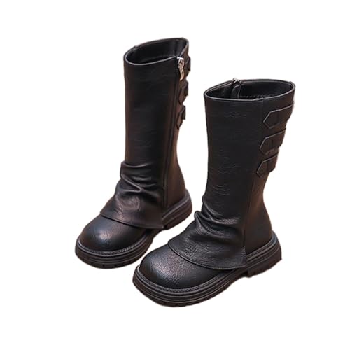 Girl's Classic Tall Riding Boots Mid Calf Side Zipper Back Buckles Combat Boot Fashion Vintage Outdoor Hiking Shoes