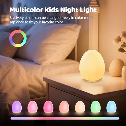 Image of Night Light for Kids, 7 Colors Changing Egg Light for Nursery | Stepless Dimming, Soft Silicone Touch Night Lamp with 1 Hour Timer, Rechargeable Nursery Night for Breastfeeding