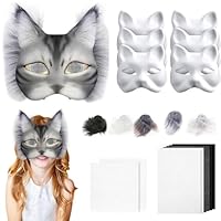 WELLXUNK Tier Katze Maske DIY Set, Therian Mask DIY Set, Therian Katzenmaske Mask, Therian Masken-Bastelset, Leere Halbe Gesichts Katzenmasken zum Basteln für Halloween Maskerade, Maskenball, Cosplay