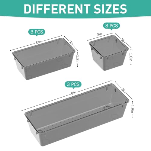 Image of WOWBOX 9 Pack Clear Drawer Organizer Set, Acrylic Drawer Storage Trays, Storage Bins for Makeup, Cosmetics, Jewelries, Utensils, Gadgets, Office, Black