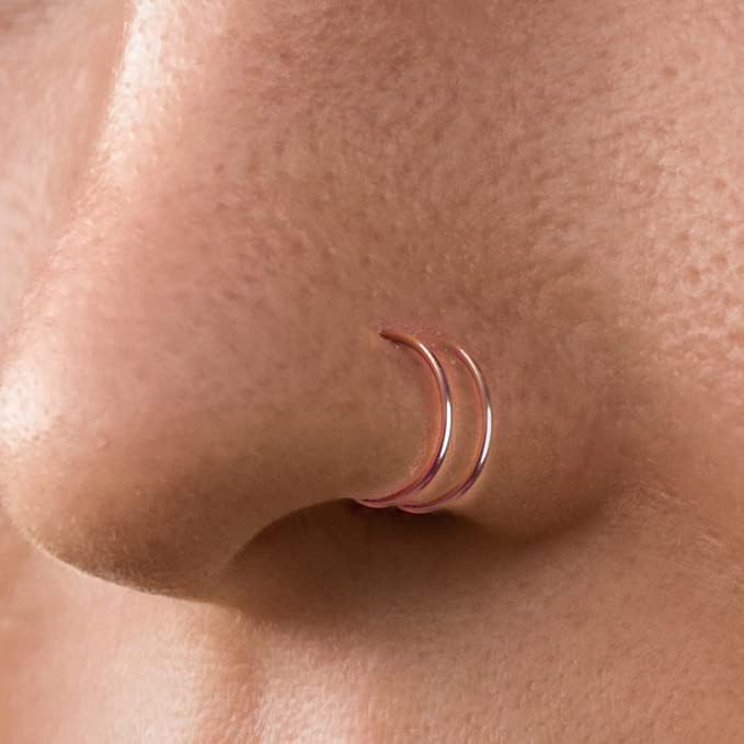 14K Gold Filled Spiral Nose Ring – Tiny 20G Double Hoop Illusion Nose Piercing for Women – Thin Handmade Gold Filled Nose Hoop for a Snug Comfortable Fit – Elegant Minimalist Gold Nose Jewelry - Image 2