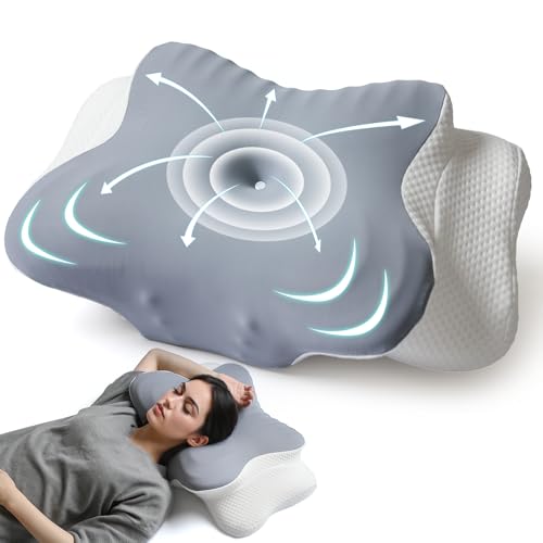 AmzHandler Seitenschläferkissen aus Memory Foam, Ergonomisches Nackenstützkissen Kopfkissen, Orthopädisches Nackenstützkissen für Nacken-und Schulterschmerzen, L 62 x W 38 x H 14,4/9 cm