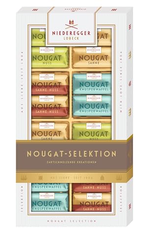 Niederegger | Nougat-Selektion | 1x 200g | Sorten Sahne Nuss Knusperwaffel & Schichtnougat | Umhüllt von Vollmilch-Schokolade | Nougat Präsent