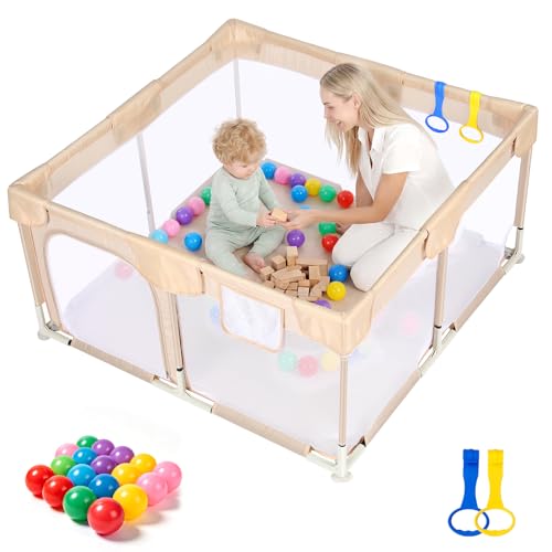 Image of Kidirect Baby Playpen 47x47 - Small Playpen for Babies & Toddlers, Activity Center, Indoor Outdoor, Oatmeal