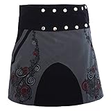 Länge ca. 45 cm. PUREWONDER Damen Wickelrock Druckknöpfe und Tasche sk111 Grau Einheitsgröße verstellbar