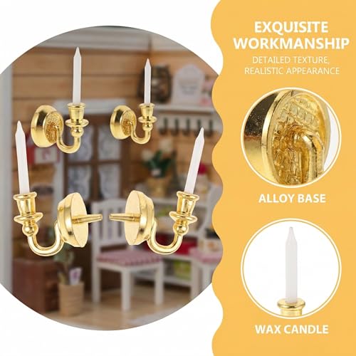 TOYANDONA 1 Pair Dollhouse Wall Light Doll House Dolls Candle Decor Home Decorations Miniature Candle Accessories Household Doll House Furniture Dolls for Dollhouse Golden Ferroalloy by TOYANDONA - Image 3