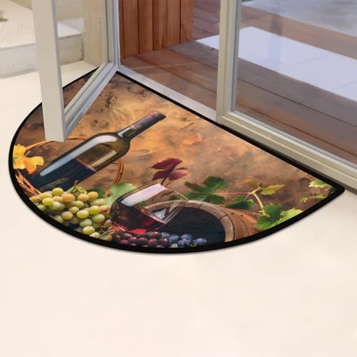 Image of Half Round Doormat Grapes Wine Fruit Non Slip Half Circle Area Rugs Indoor Washable Half Moon Rug Semi Circle Bathroom Runner Mat Entrance Floor Carpet for Kithen Bedroom Fireplace Decor