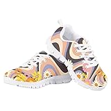 Jeiento Lightweight Kids Shoes Fashion Sneaker with Colorful Stripes Flowers Print Athletic Running Shoe Girls' Sneakers (Toddler/Little Kid)