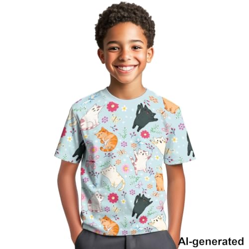 Image of Novelty 3D Graphic T Shirts for Kids Crew Neck Funny Animal Print Short Sleeve Girls Tshirts 3-16 Years